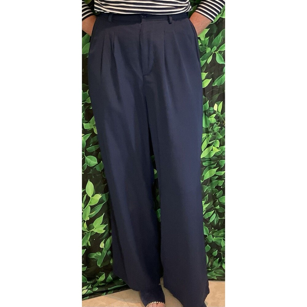 👖Wide Leg Dress Pants – Navy Blue – Size Small Classic Style